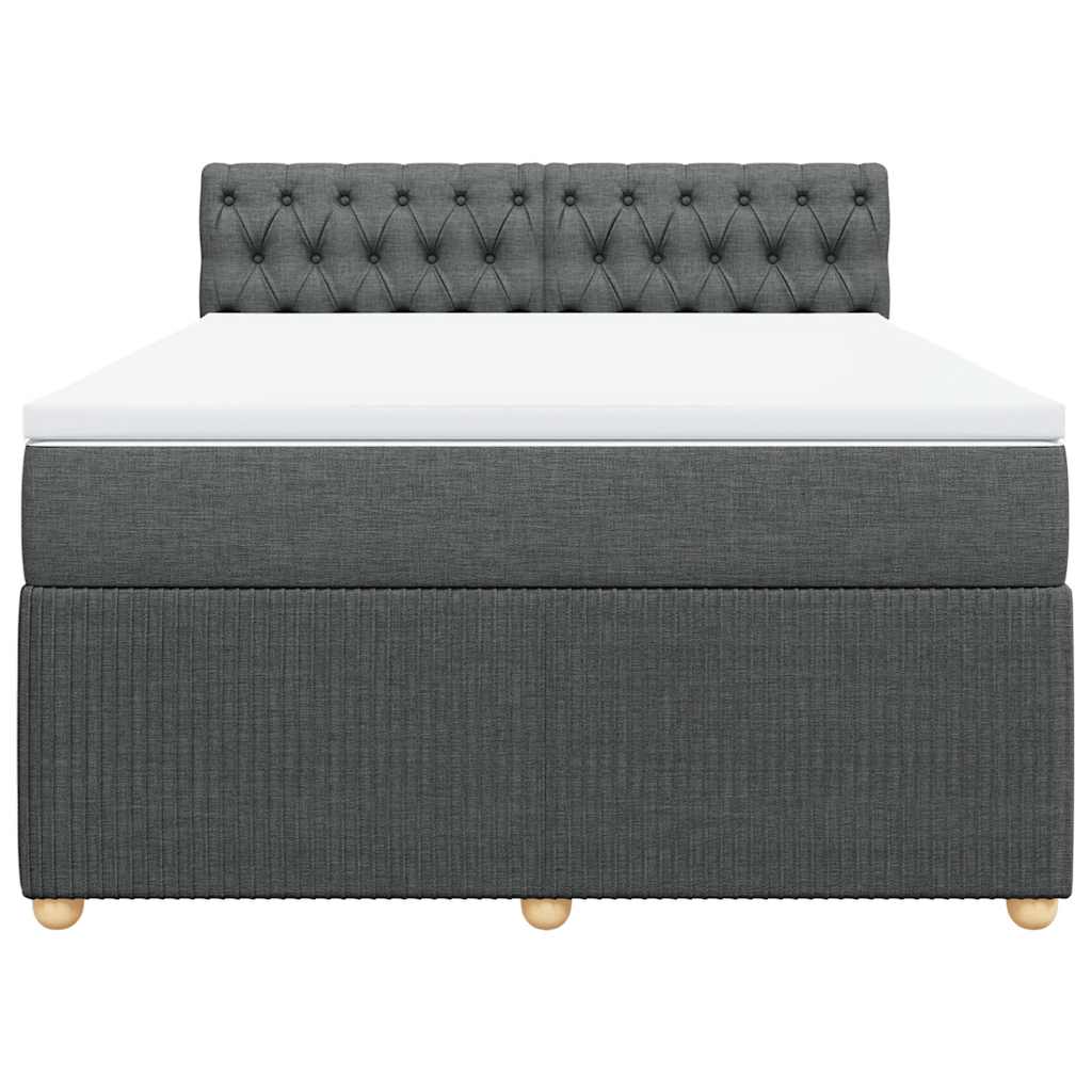 Box Spring Bed with Mattress Dark Grey Queen Fabric