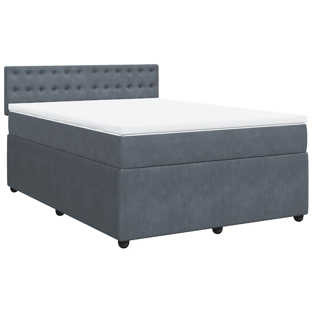 Box Spring Bed with Mattress Dark Grey Queen Velvet