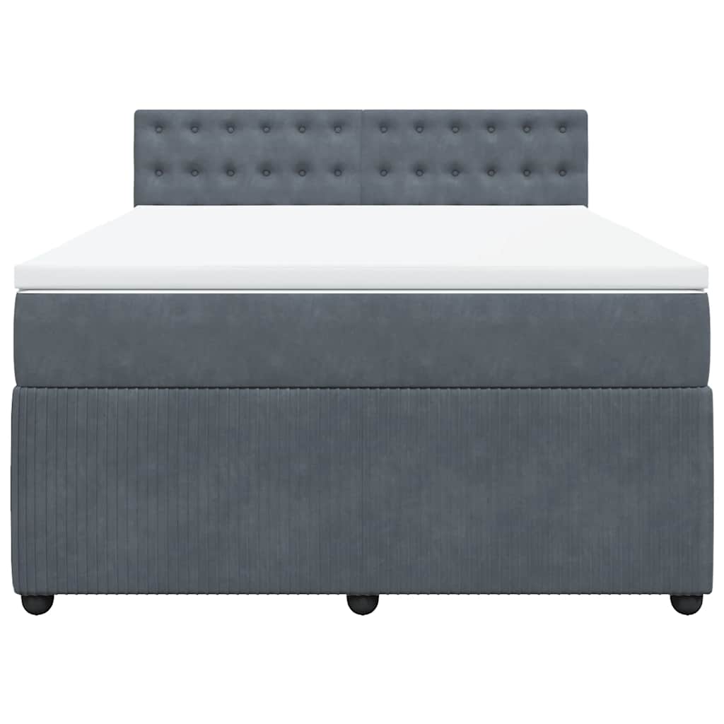 Box Spring Bed with Mattress Dark Grey Queen Velvet