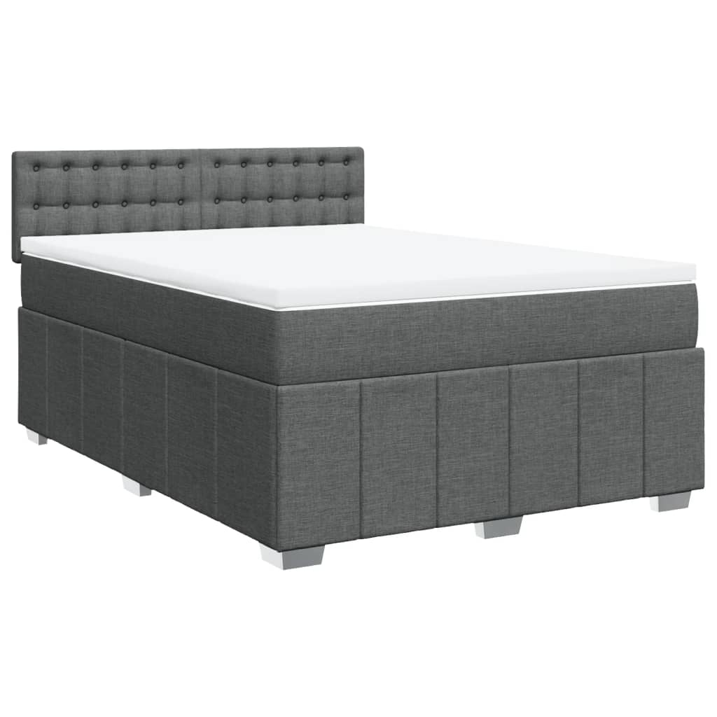 Box Spring Bed with Mattress Dark Grey Queen Fabric