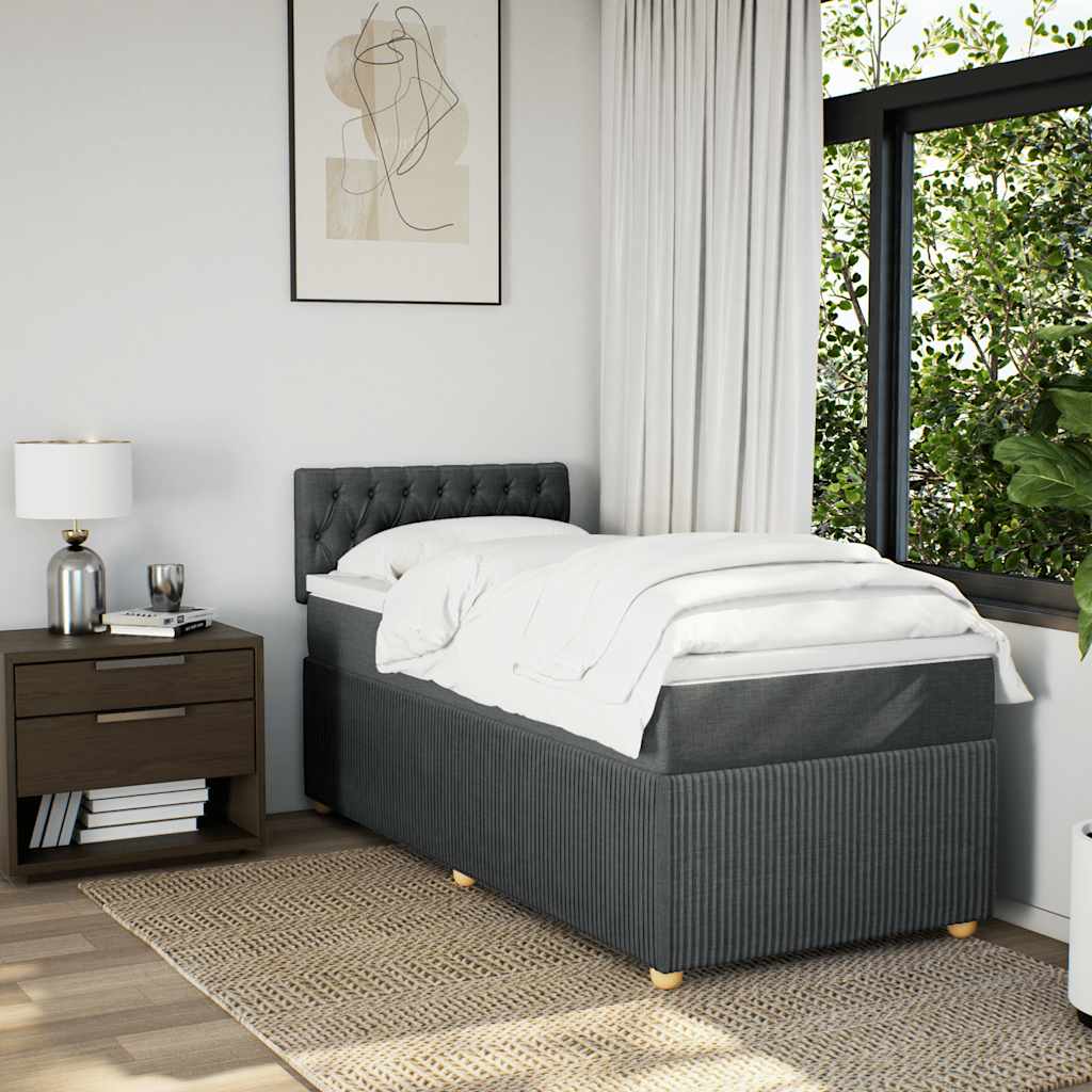 Box Spring Bed with Mattress Light Grey King Single Fabric