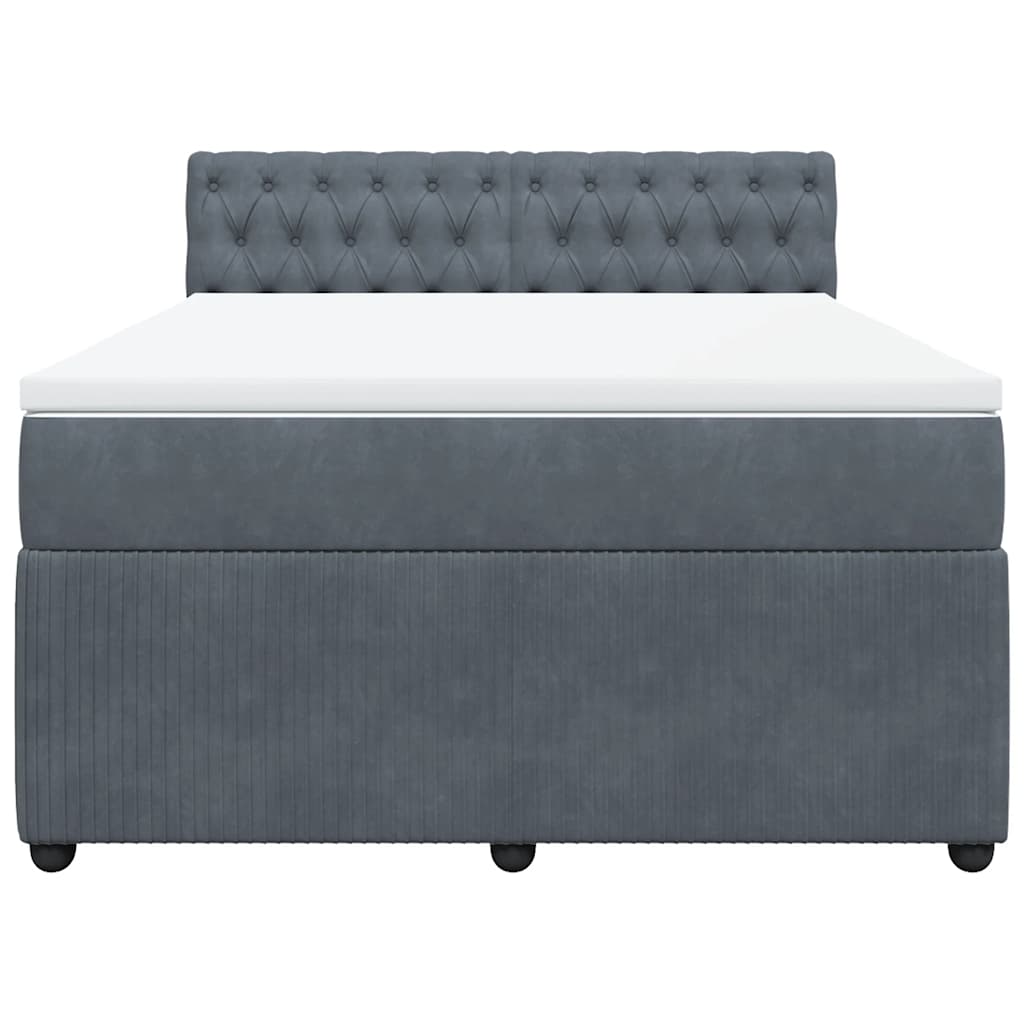 Box Spring Bed with Mattress Dark Grey Queen Velvet