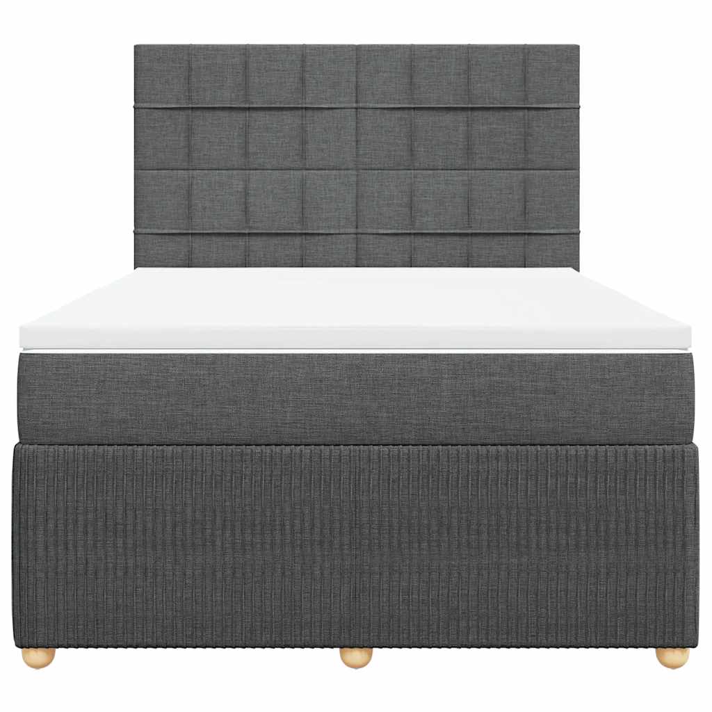 Box Spring Bed with Mattress Dark Grey Double Fabric