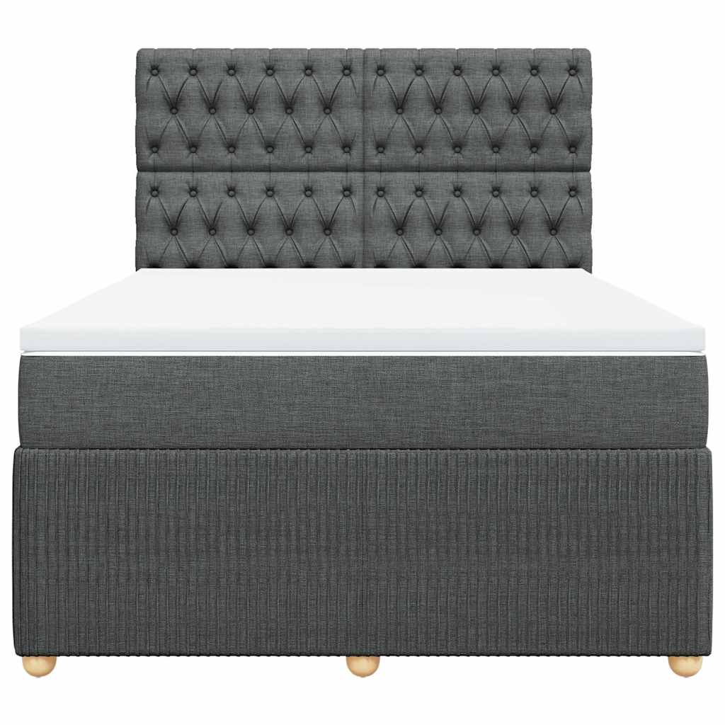 Box Spring Bed with Mattress Dark Grey Double Fabric
