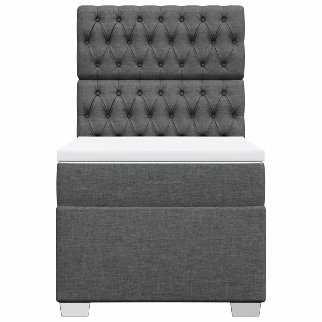 Box Spring Bed with Mattress Dark Grey King Single Fabric