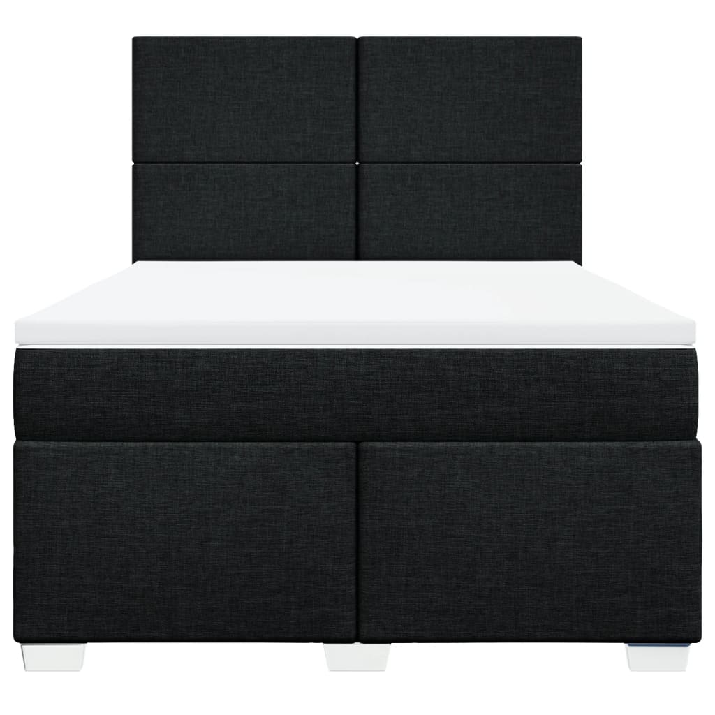 Box Spring Bed with Mattress Black Queen Fabric