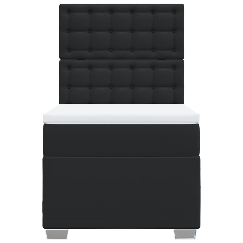 Box Spring Bed with Mattress Black King Single Faux Leather