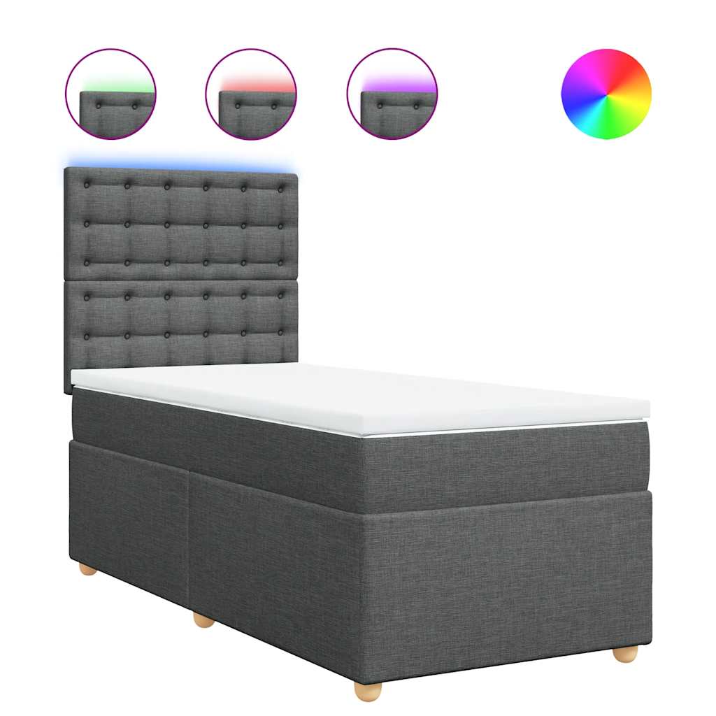 Box Spring Bed with Mattress Dark Grey King Single Fabric