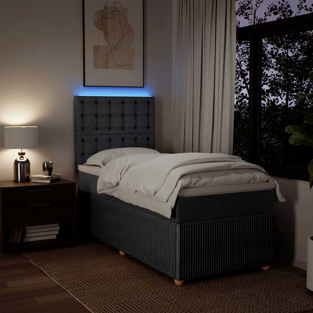 Box Spring Bed with Mattress Dark Grey King Single Fabric