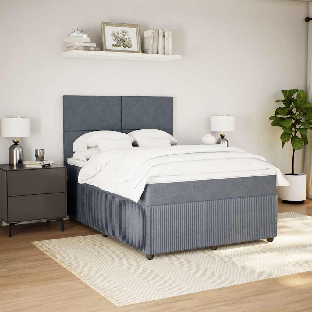 Box Spring Bed with Mattress Dark Grey Double Fabric