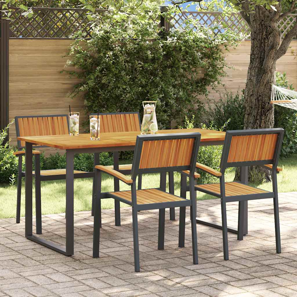 Garden Dining Set 5 pcs Black Solid Acacia Wood