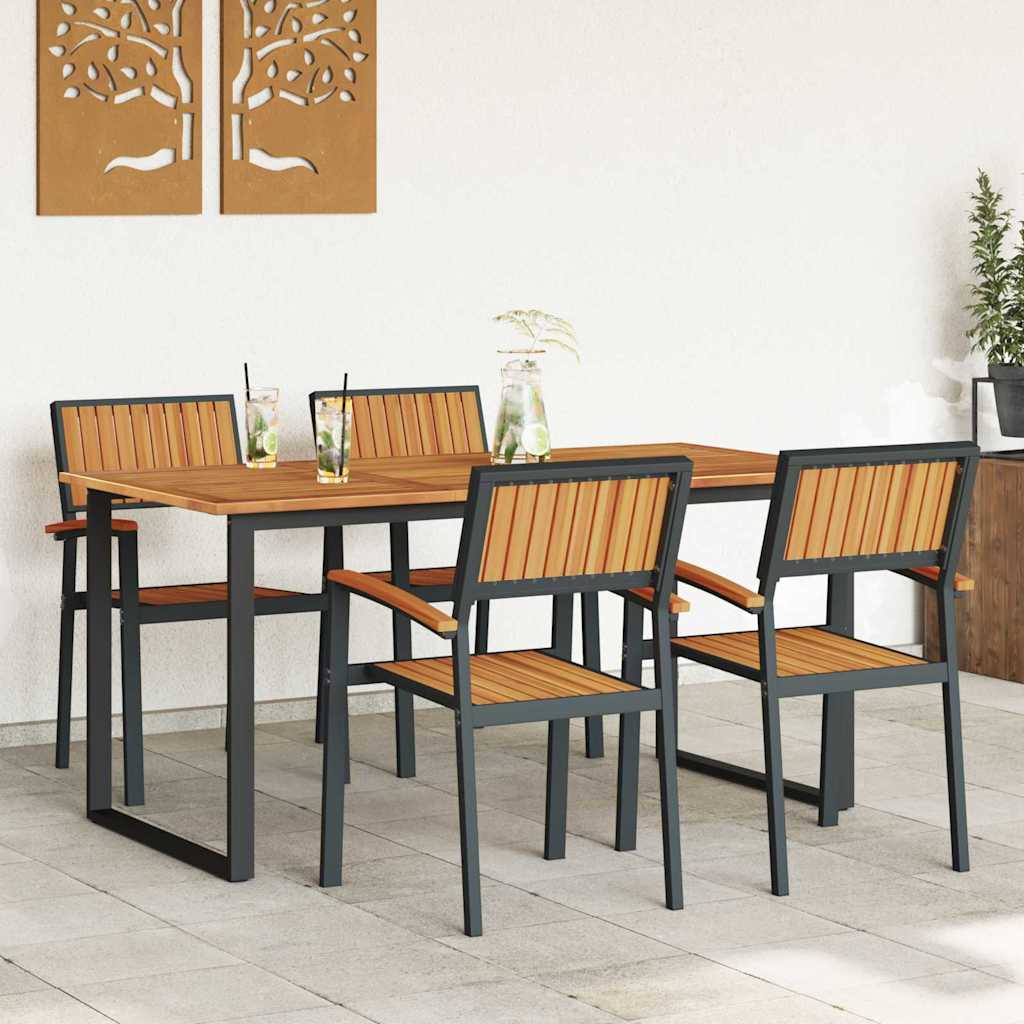 Garden Dining Set 5 pcs Black Solid Acacia Wood