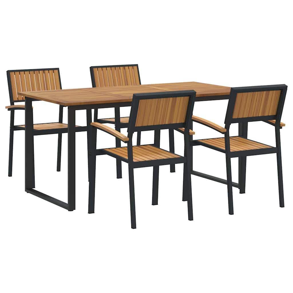 Garden Dining Set 5 pcs Black Solid Acacia Wood