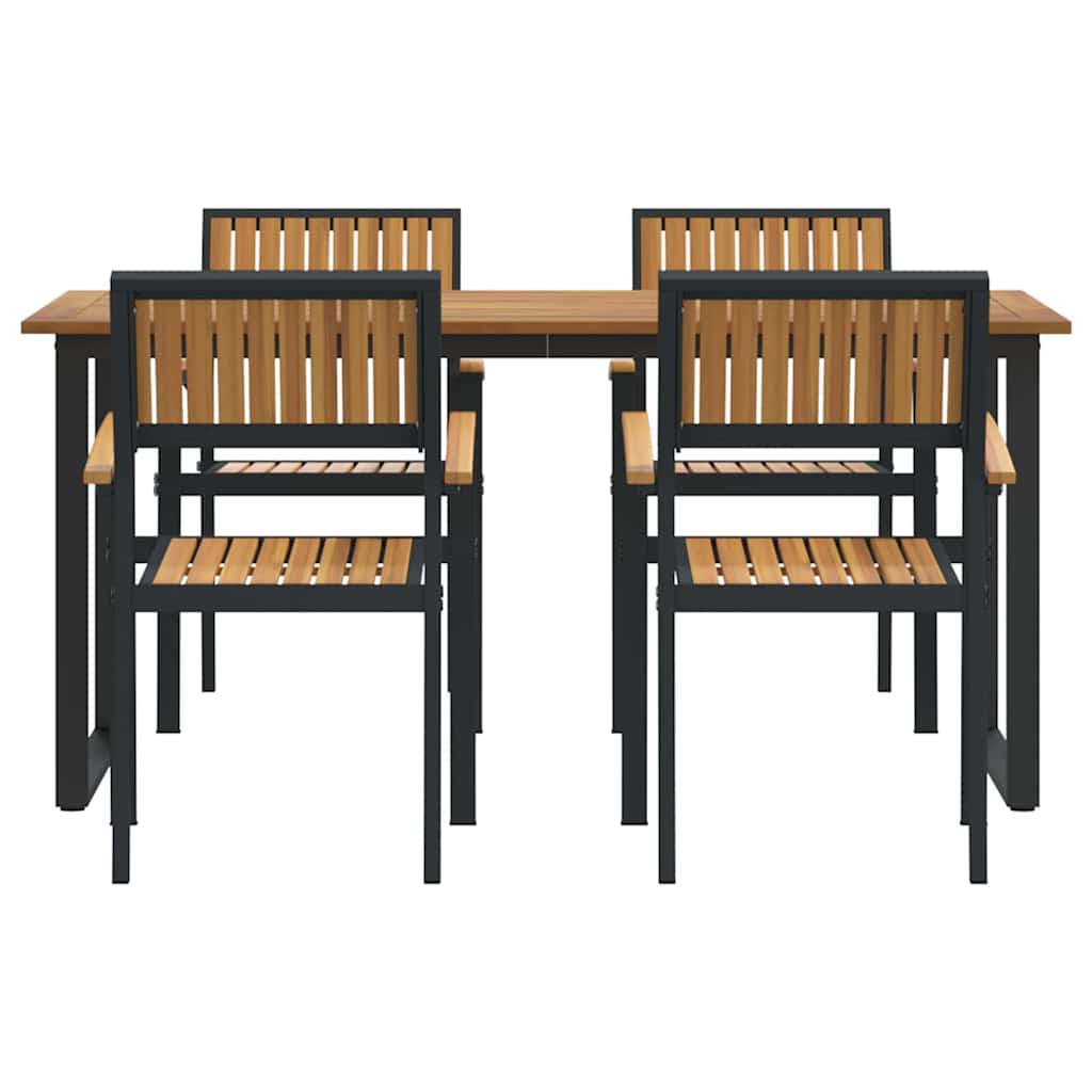 Garden Dining Set 5 pcs Black Solid Acacia Wood
