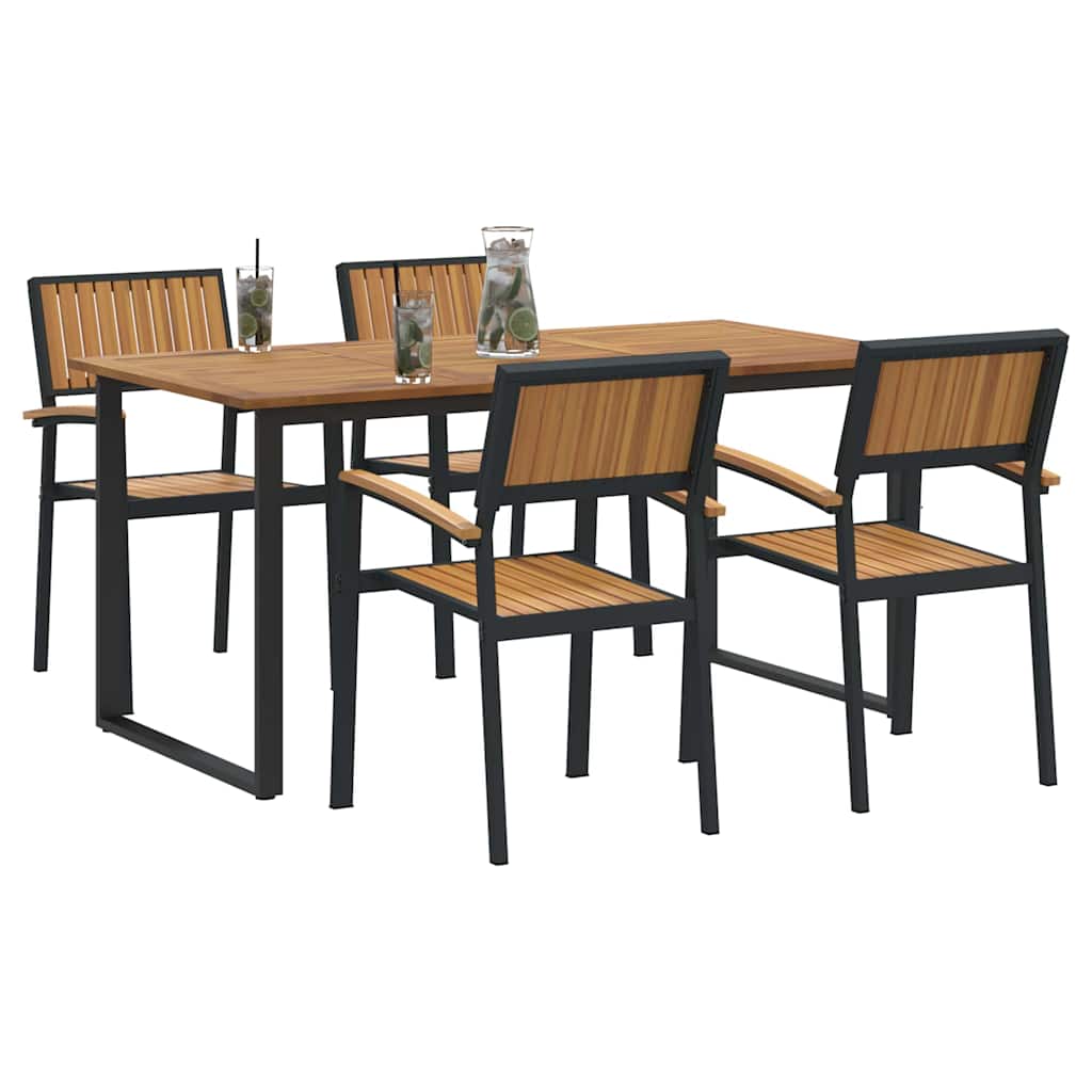 Garden Dining Set 5 pcs Black Solid Acacia Wood