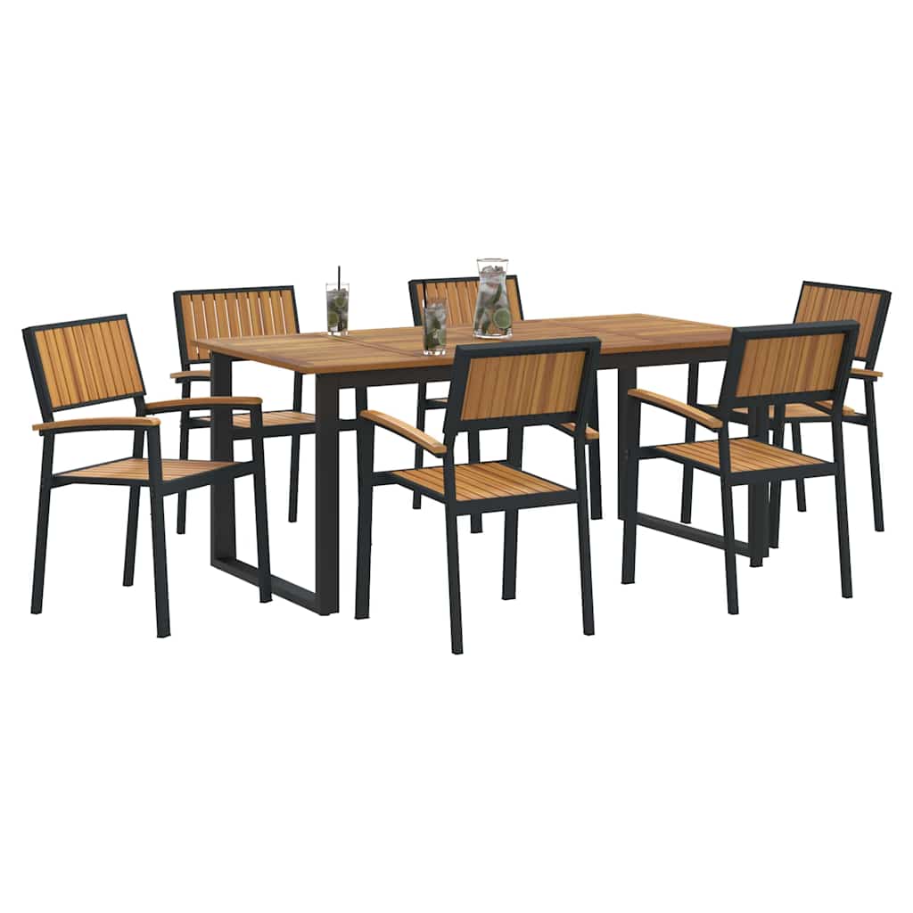 Garden Dining Set 7 pcs Black and brown 180 x 90 x 75 cm