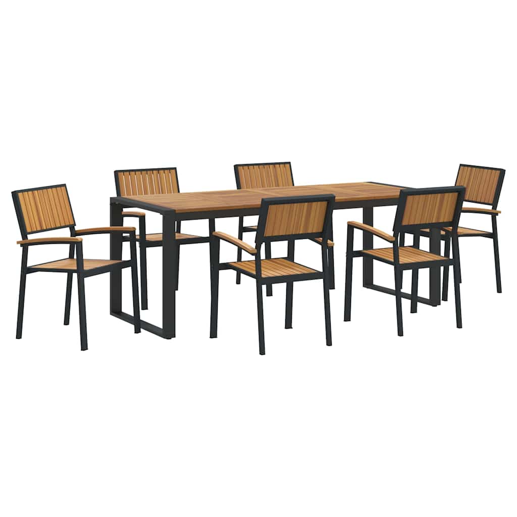 Garden Dining Set 7 pcs Black Solid Acacia Wood