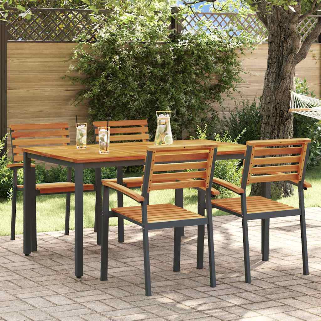 Garden Dining Set 5 pcs Black Solid Acacia Wood