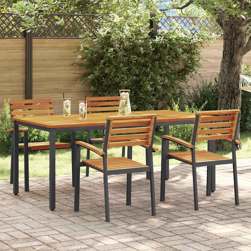 Garden Dining Set 5 pcs Black Solid Acacia Wood