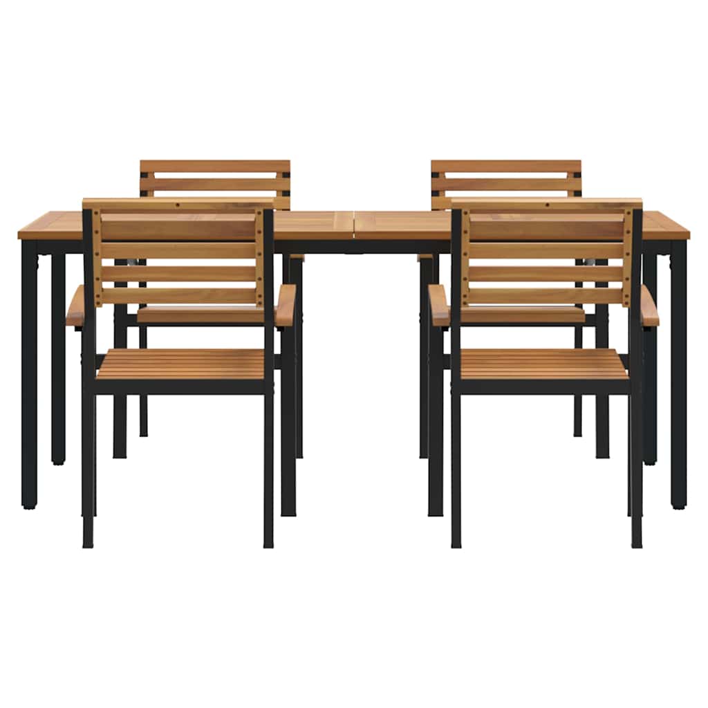 Garden Dining Set 5 pcs Black Solid Acacia Wood