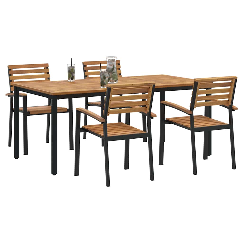 Garden Dining Set 5 pcs Black Solid Acacia Wood