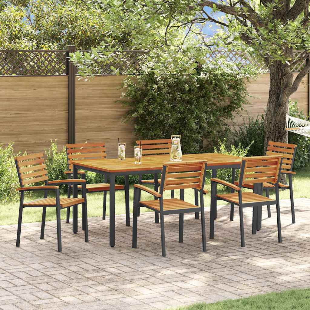 Garden Dining Set 7 pcs Black Solid Acacia Wood