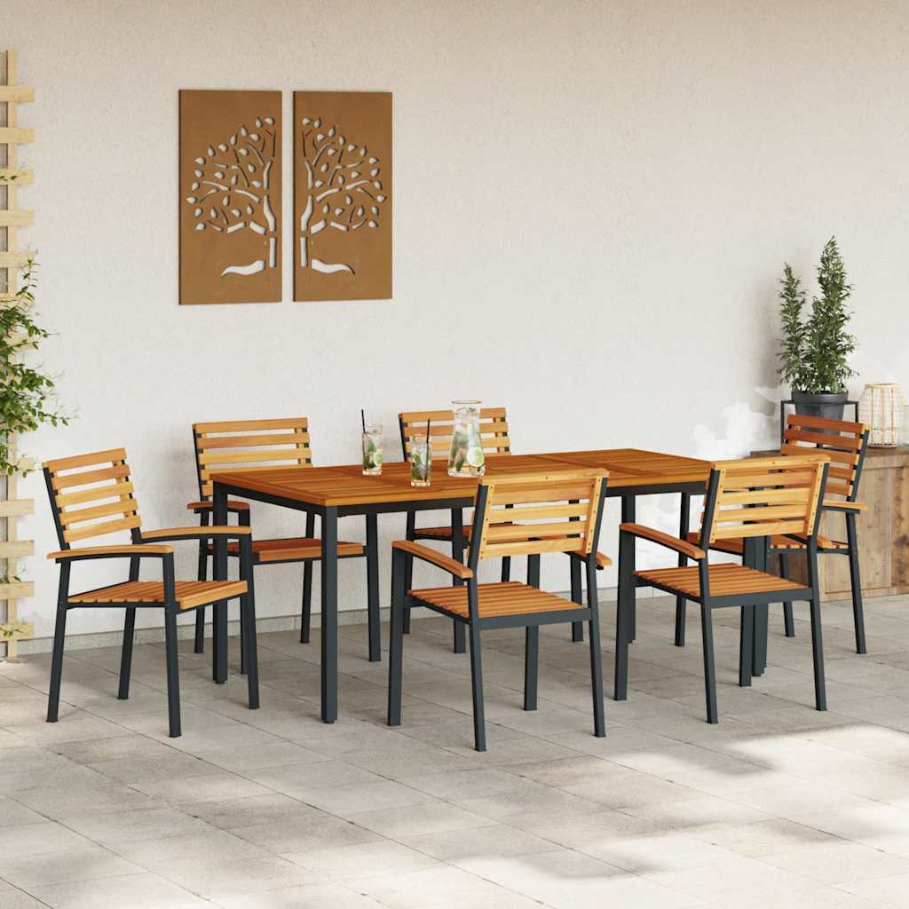 Garden Dining Set 7 pcs Black Solid Acacia Wood