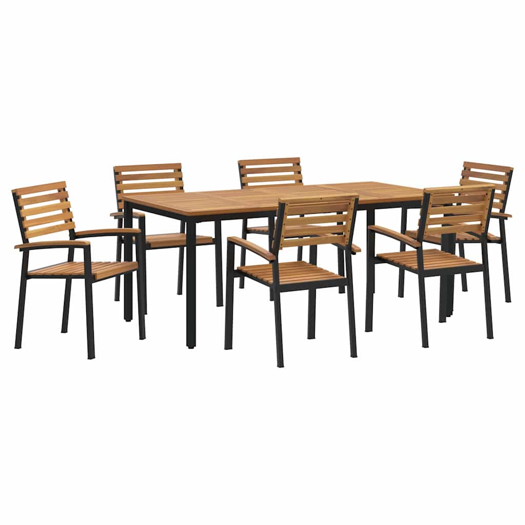 Garden Dining Set 7 pcs Black Solid Acacia Wood