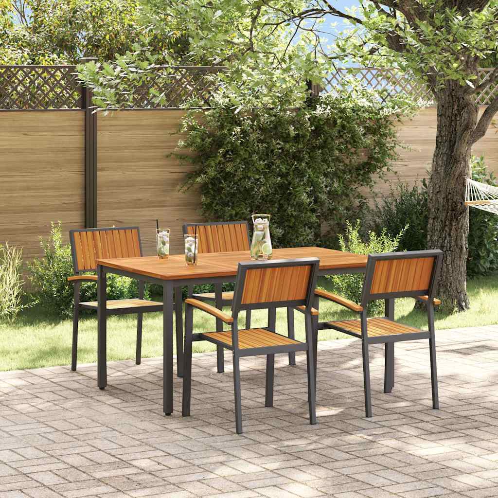 Garden Dining Set 5 pcs Black Solid Acacia Wood