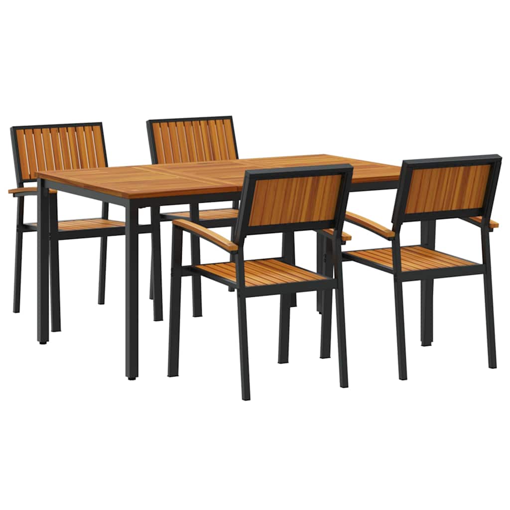 Garden Dining Set 5 pcs Black Solid Acacia Wood