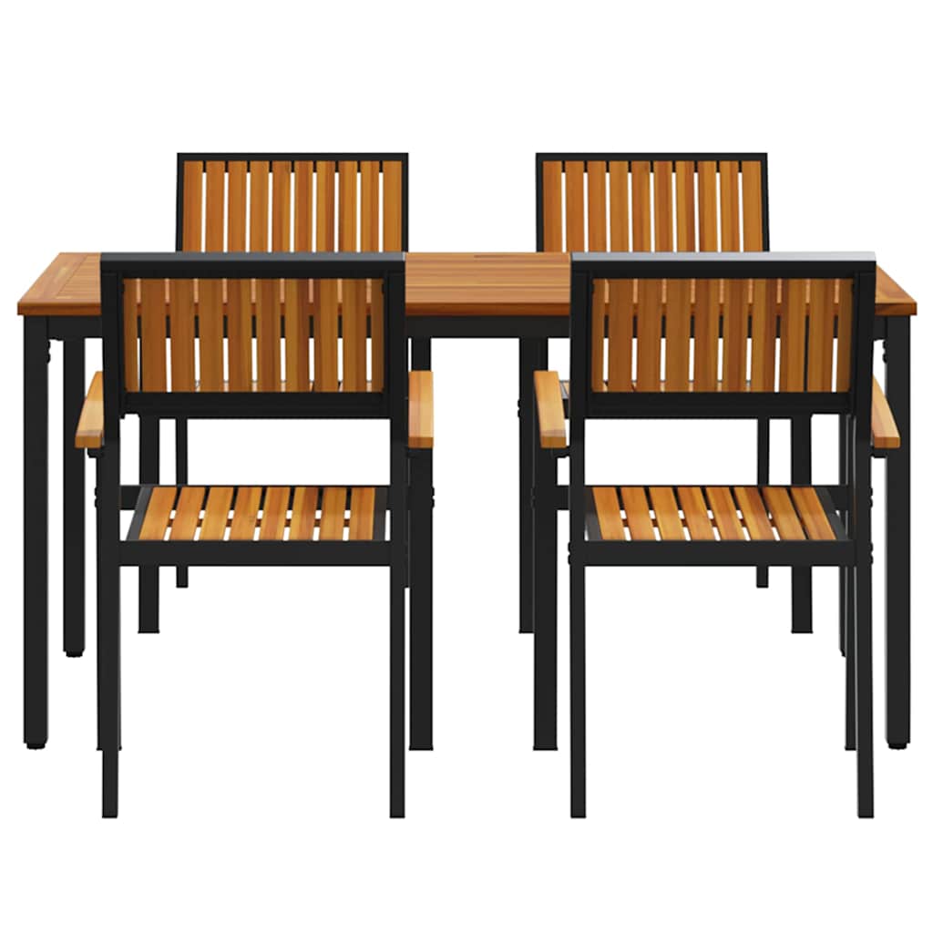 Garden Dining Set 5 pcs Black Solid Acacia Wood