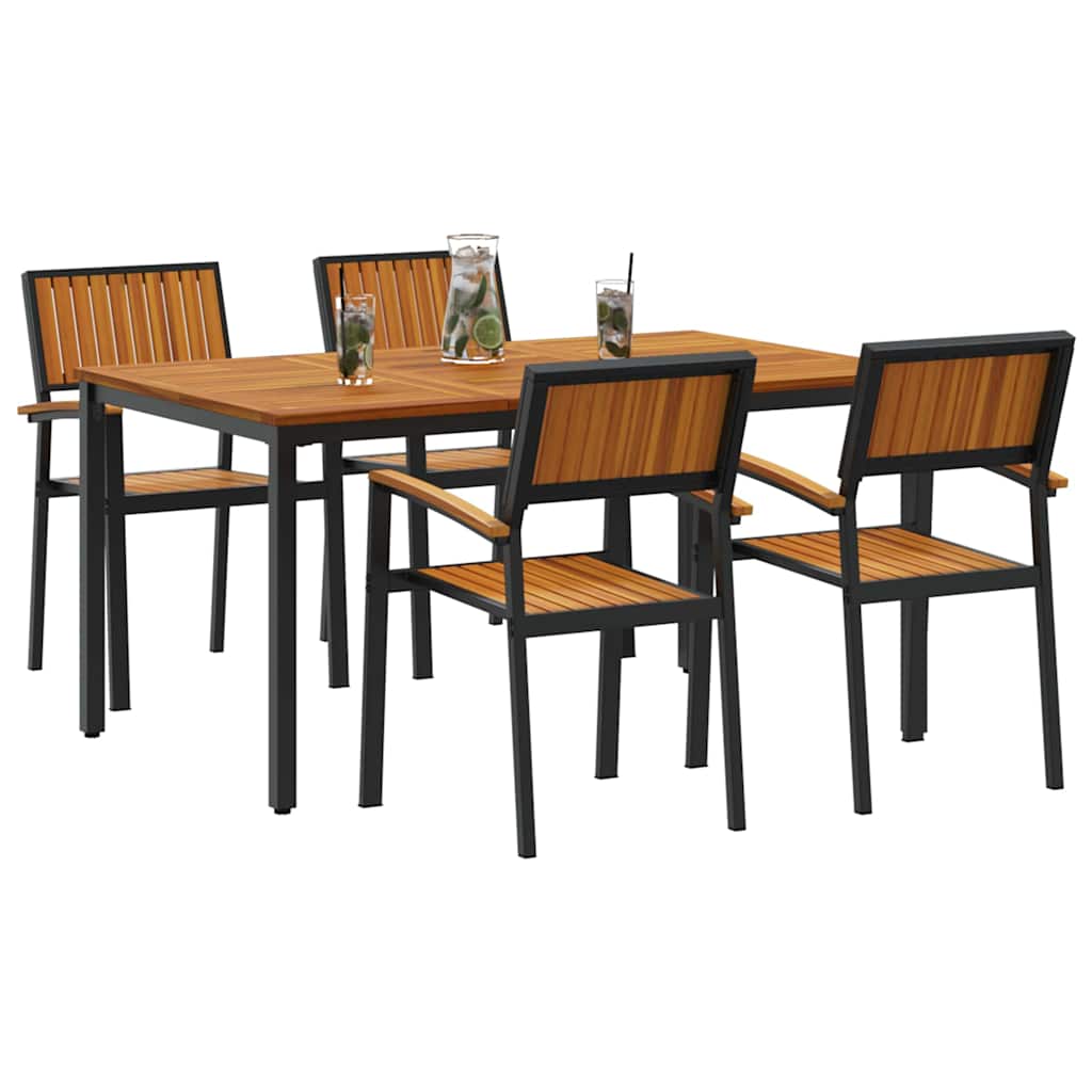 Garden Dining Set 5 pcs Black Solid Acacia Wood