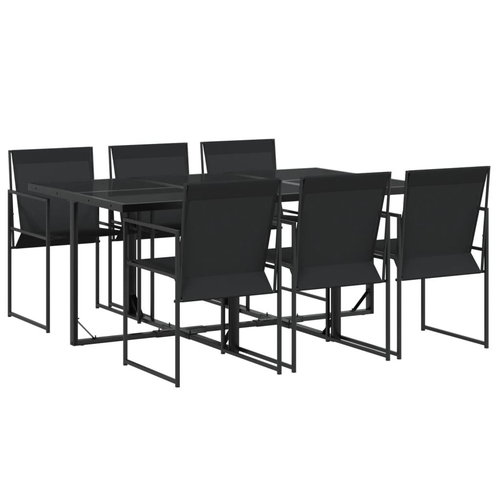 7 Piece Garden Dining Set Black Textilene