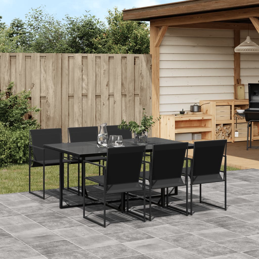 7 Piece Garden Dining Set Black Textilene