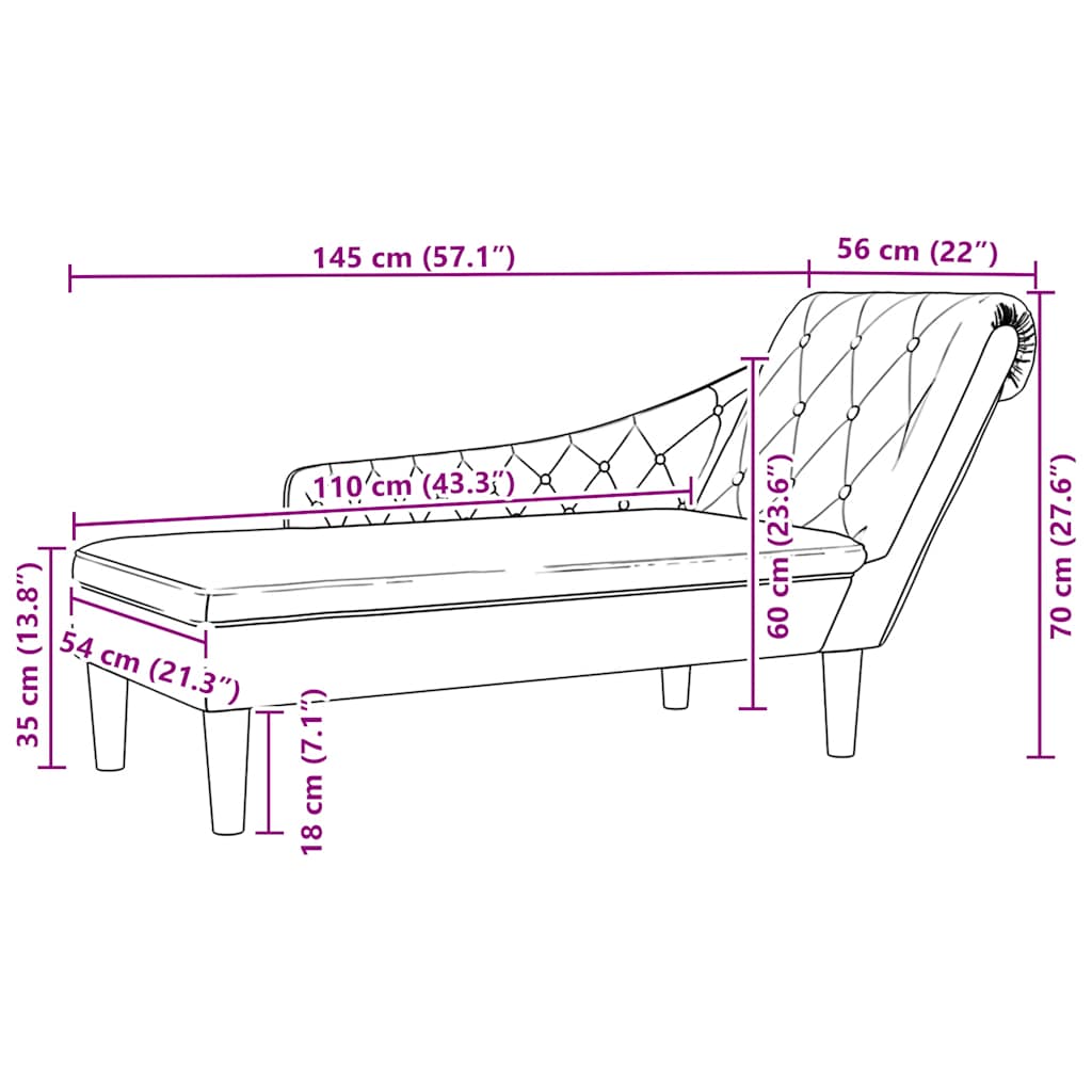 Chaise Lounge with Pillow and Right Armrest Black Fabric