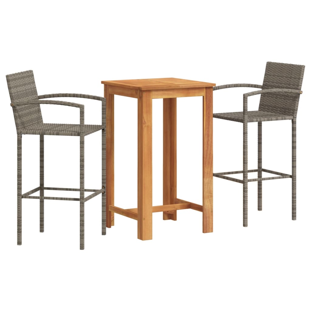 3 Piece Garden Bar Set Grey Solid Wood Acacia and Poly Rattan
