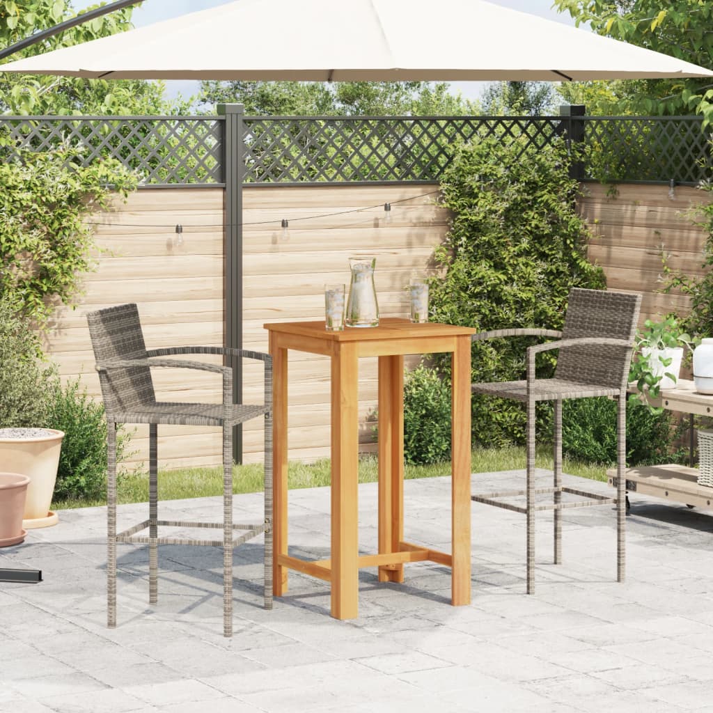 3 Piece Garden Bar Set Grey Solid Wood Acacia and Poly Rattan