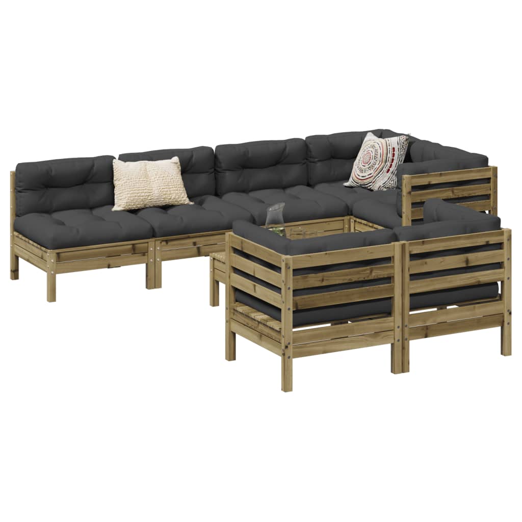 8 Piece Garden Sofa Set with Cushions Impregnated Wood Pine