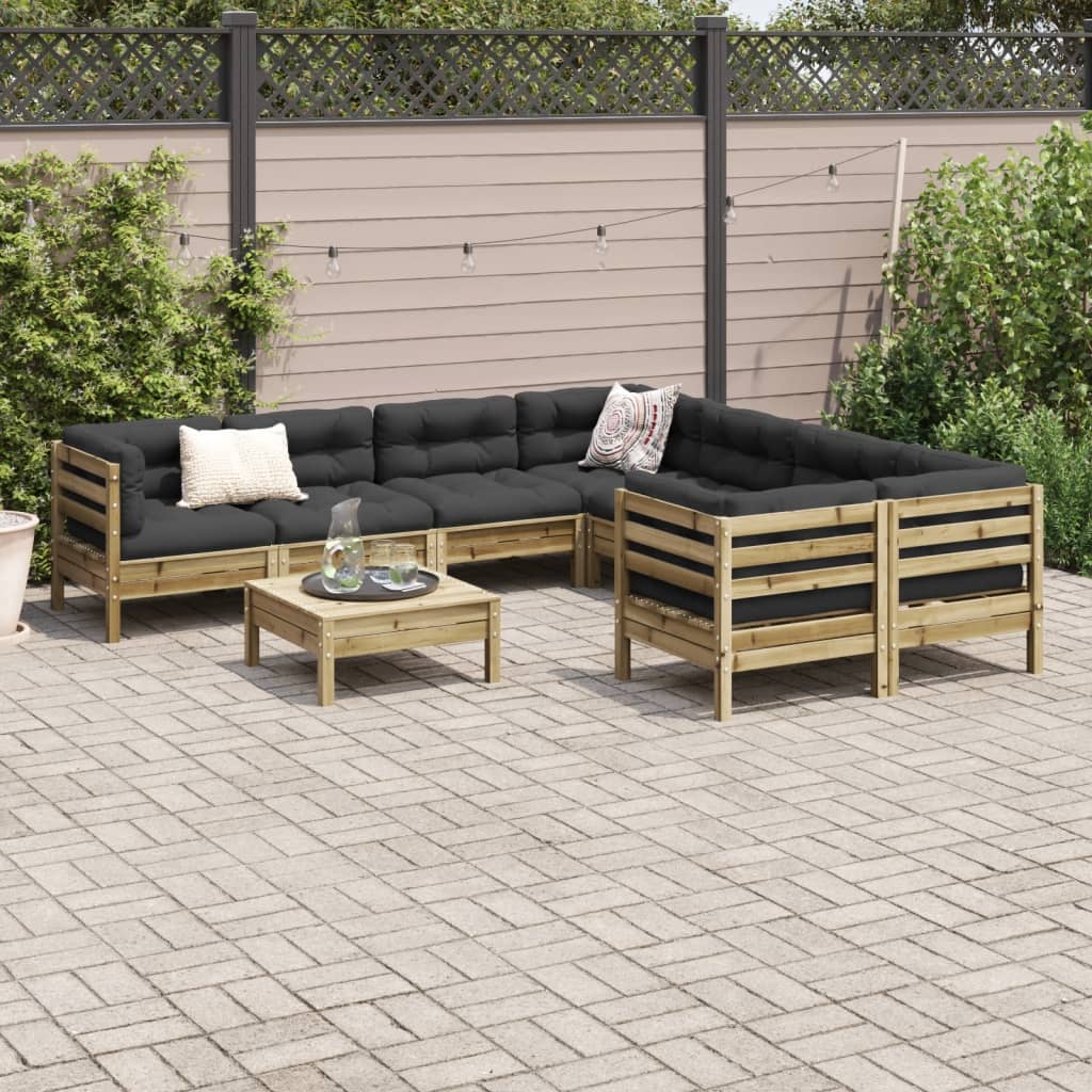 9 Piece Garden Sofa Set with Cushions Impregnated Wood Pine