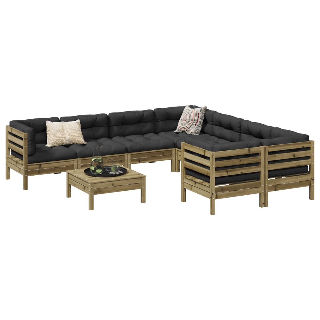 9 Piece Garden Sofa Set with Cushions Impregnated Wood Pine