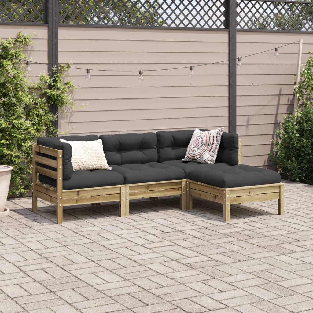 4 Piece Garden Sofa Set with Cushions Impregnated Wood Pine