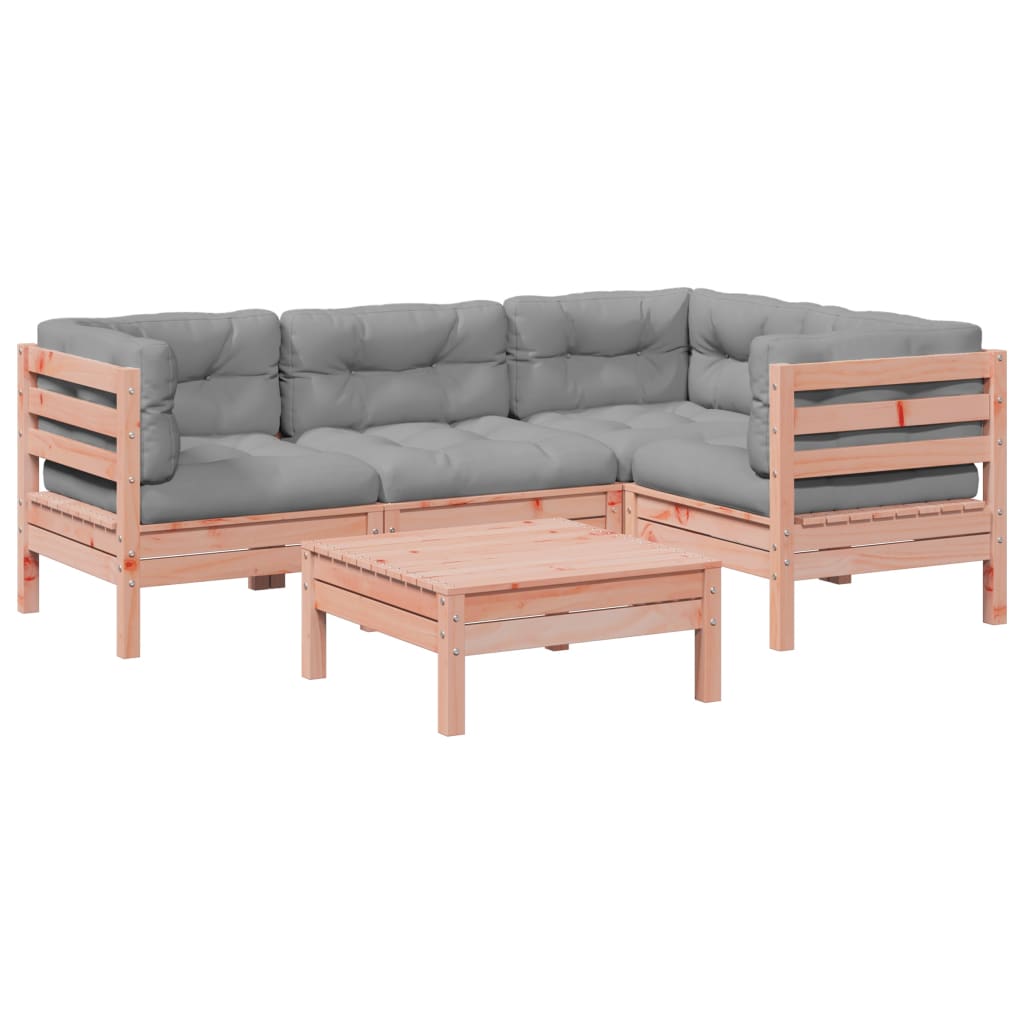 5 Piece Garden Sofa Set with Cushions Solid Wood Douglas Fir