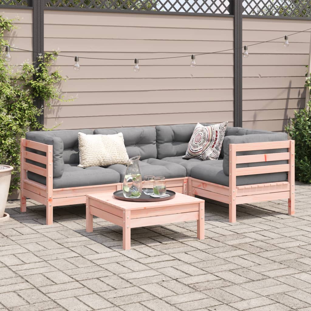 5 Piece Garden Sofa Set with Cushions Solid Wood Douglas Fir