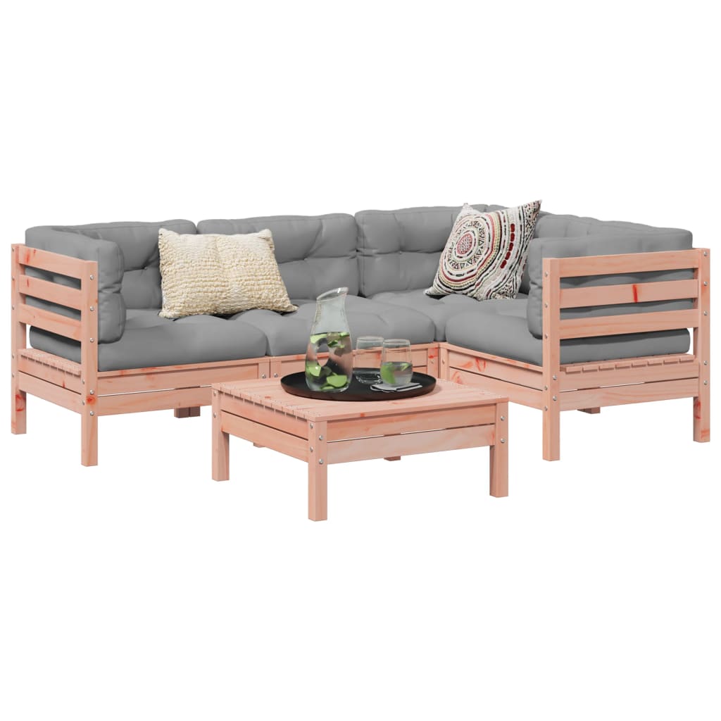 5 Piece Garden Sofa Set with Cushions Solid Wood Douglas Fir