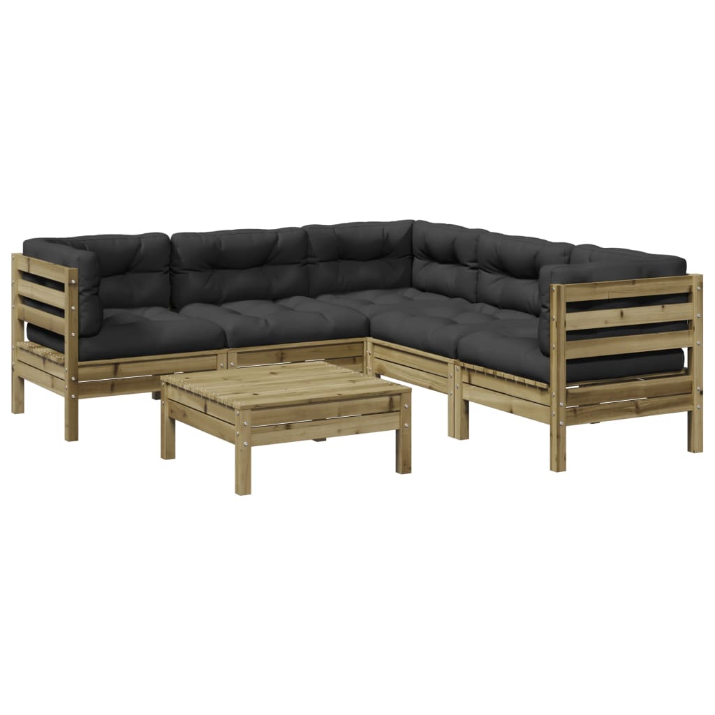 6 Piece Garden Sofa Set with Cushions Impregnated Wood Pine