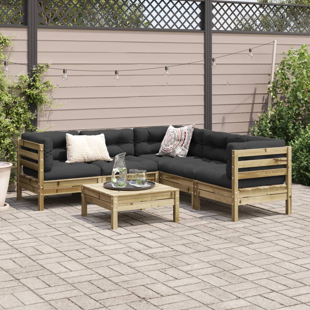 6 Piece Garden Sofa Set with Cushions Impregnated Wood Pine