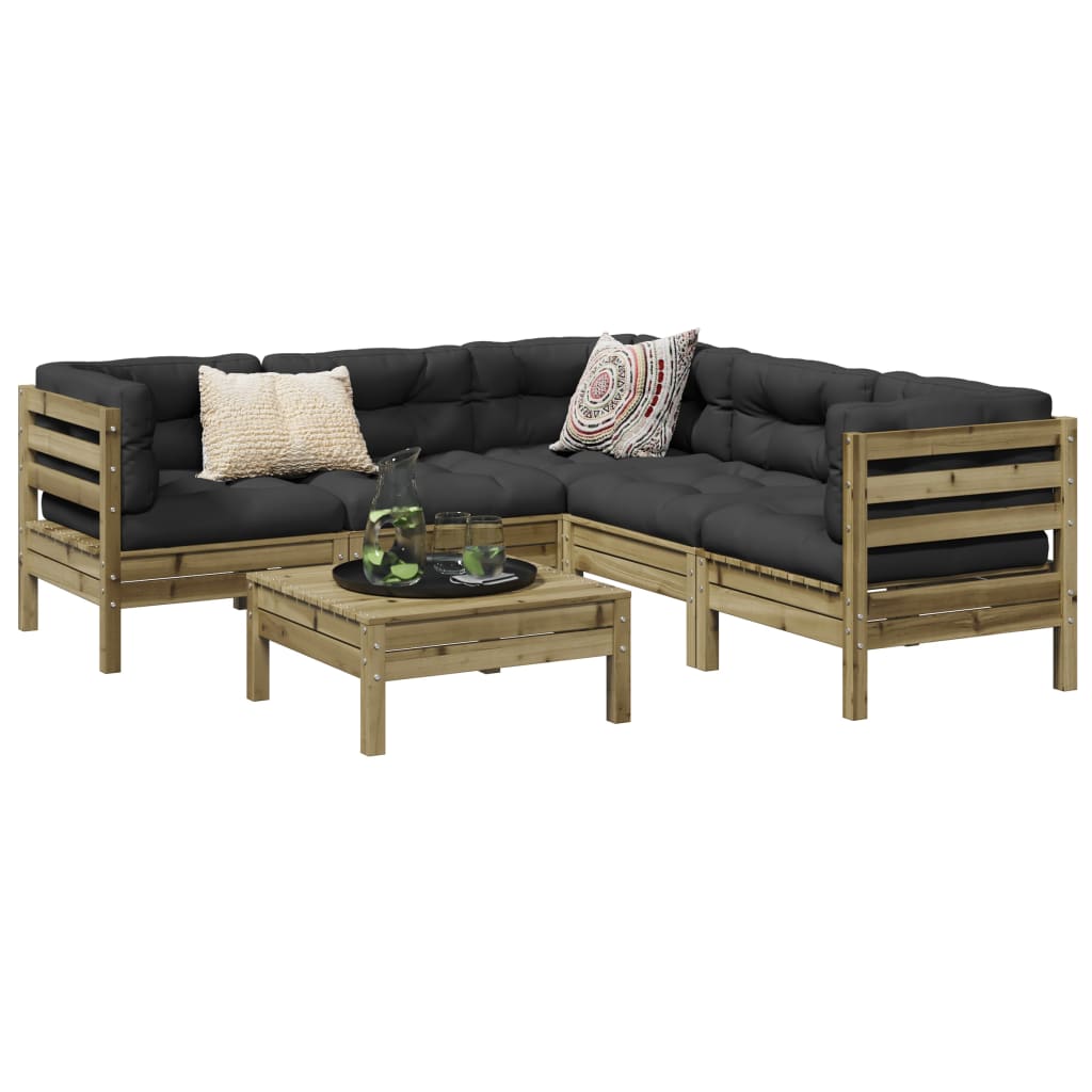 6 Piece Garden Sofa Set with Cushions Impregnated Wood Pine
