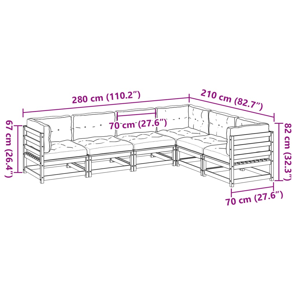 6 Piece Garden Sofa Set with Cushions Solid Wood Douglas Fir