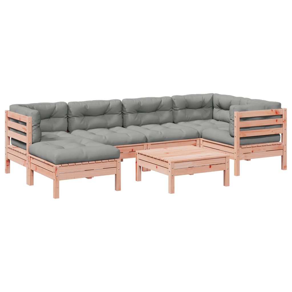 7 Piece Garden Sofa Set with Cushions Solid Wood Douglas Fir