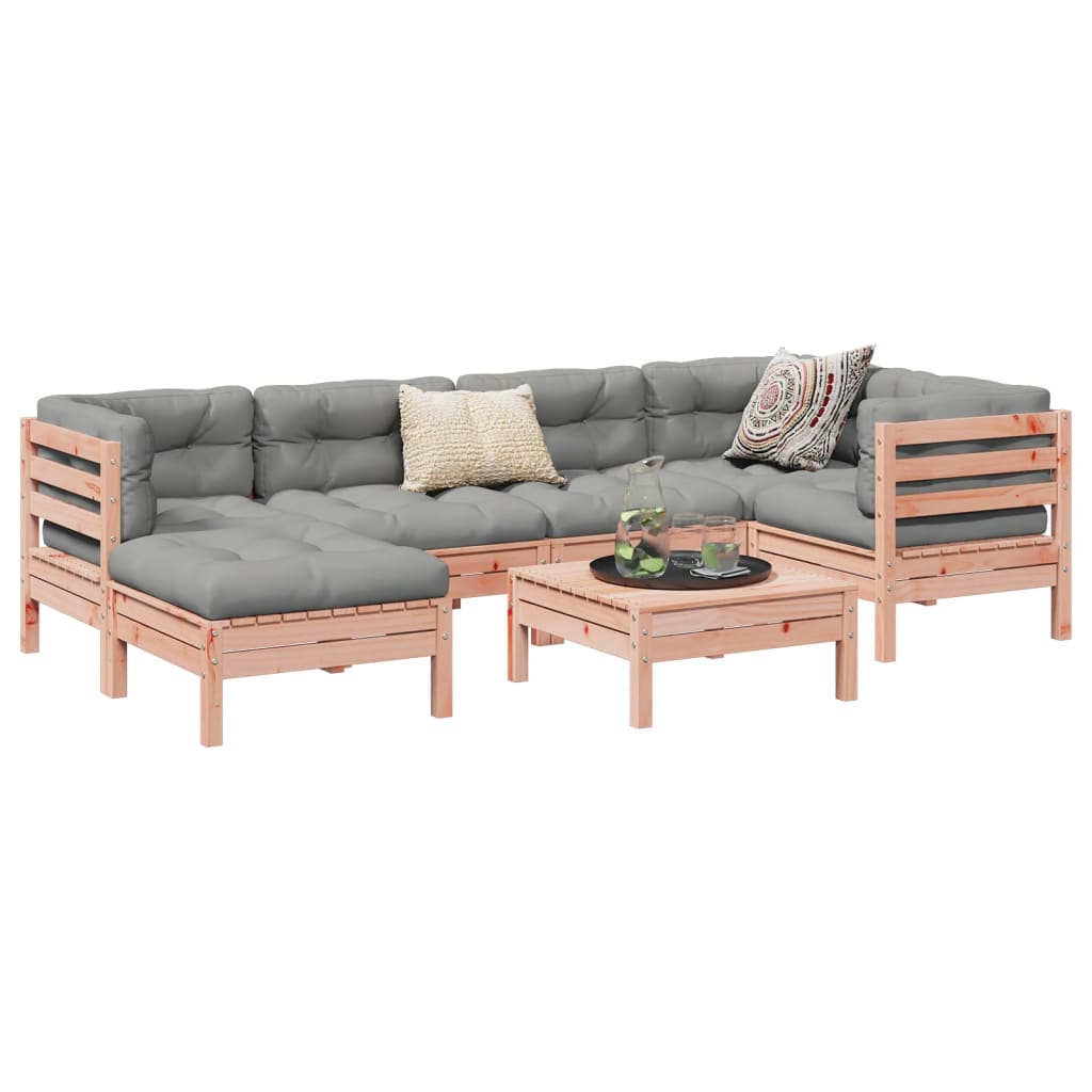 7 Piece Garden Sofa Set with Cushions Solid Wood Douglas Fir